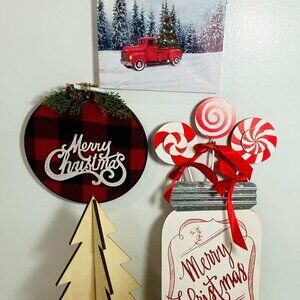 7 Wood Christmas Decor RedTruck MasonJar SkateRental IceSkates 2-D Tree HobbyLob